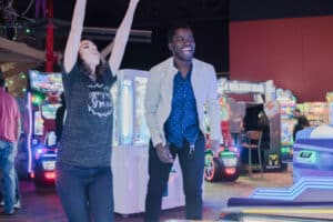 Couple winning in an arcade