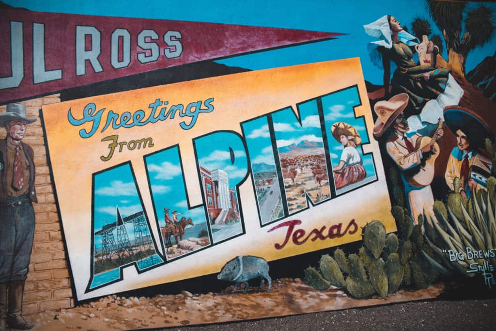 Greetings from Alpine mural in downtown Alpine, Texas