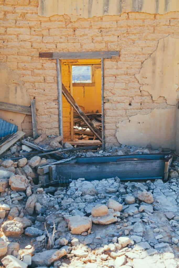 a doorway in a ruined building