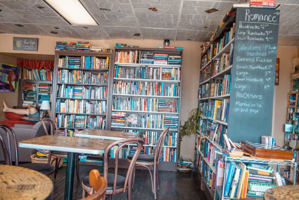 a bookstore with numerous books neatly arranged on shelves