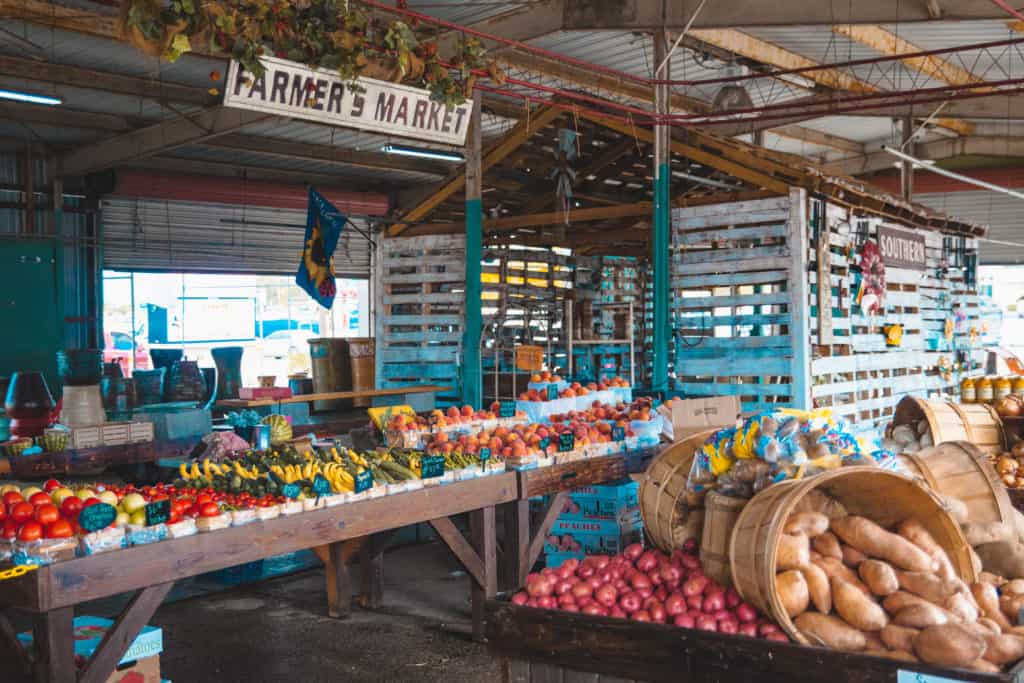 market filled with colorful produce and fresh fruit 