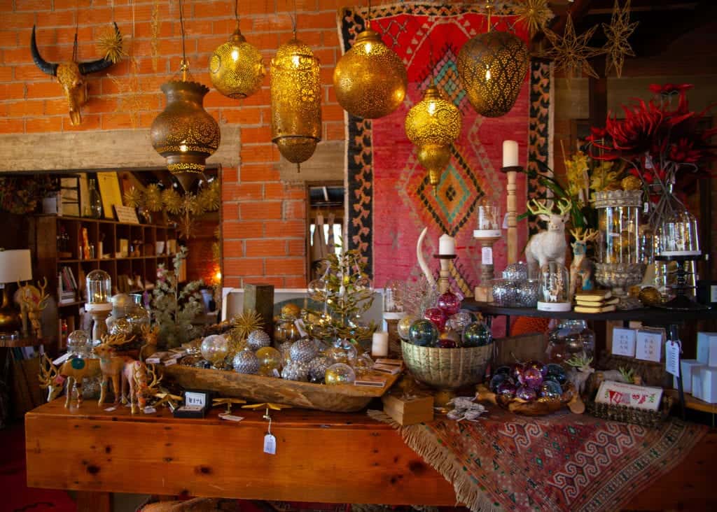 a display of ornaments and candles