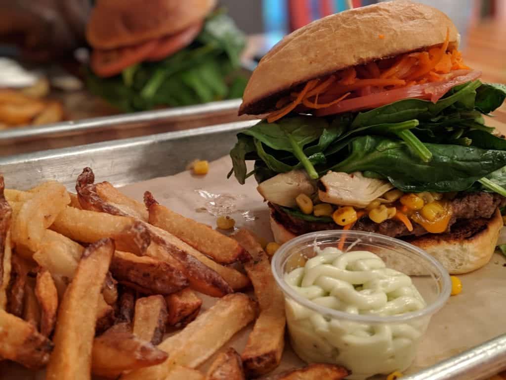 burger and french fries on a plate