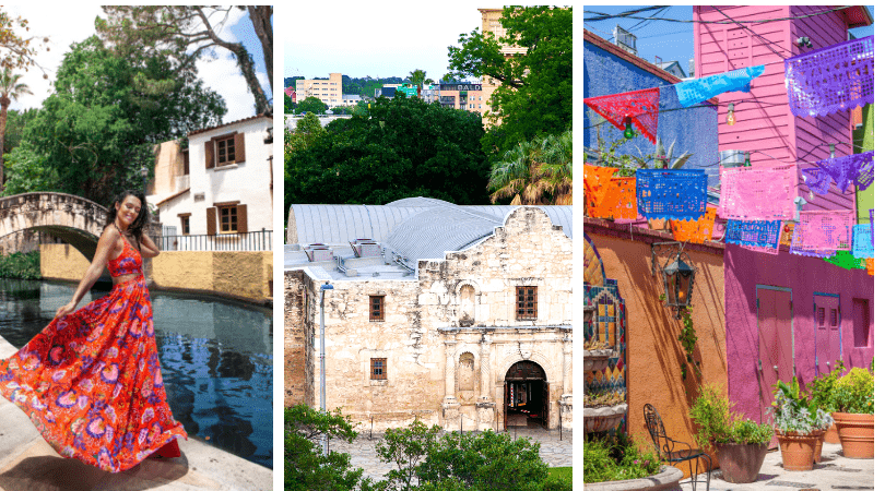 a collage of buildings and trees