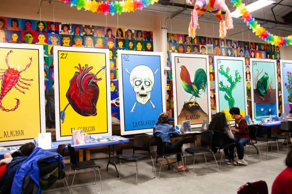 Colorful artwork displayed at a workshop