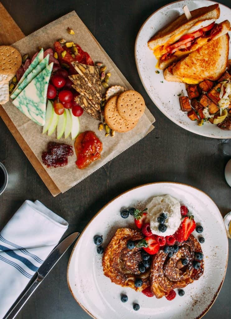 a table with plates of food