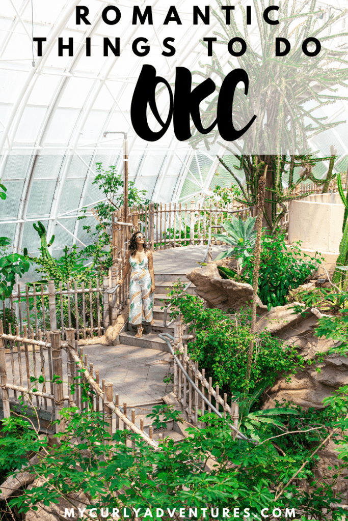 person standing on a staircase in a greenhouse