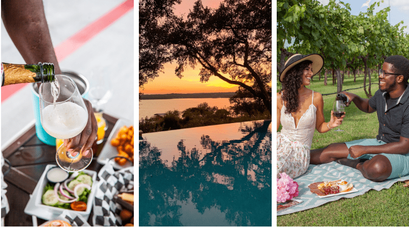 a collage of a woman sitting on a blanket