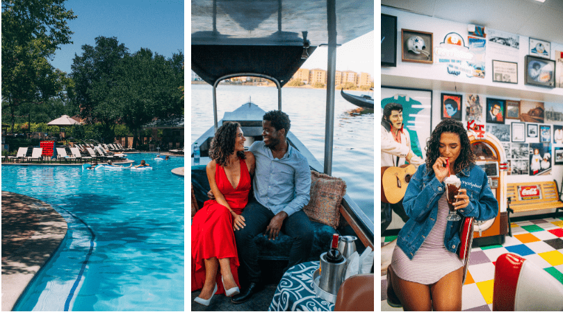 people on a boat and a woman drinking a milkshake