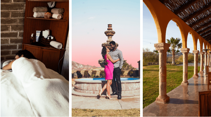  a person kissing in front of a fountain