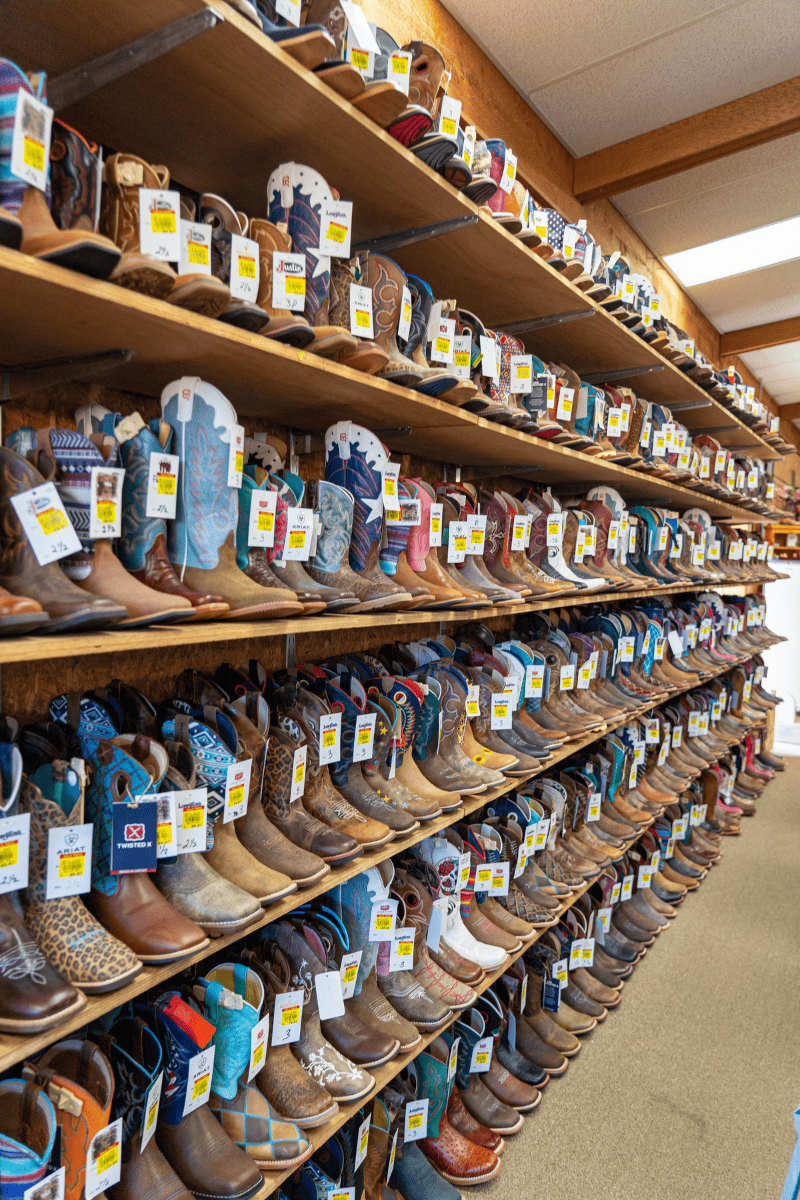 A display of cowboy boots
