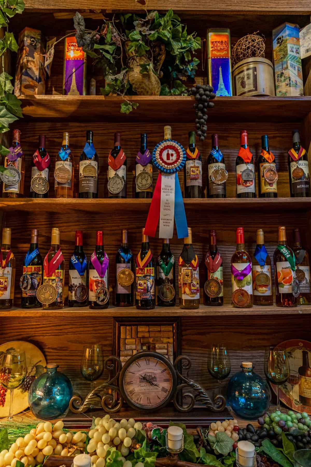 Wine selection on the wall at Clear Creek & Meticulous Spirits in Bay Area Houston