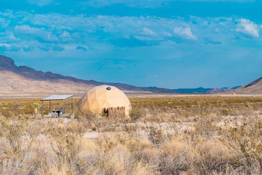 View of mountains from glamping bubble near Big Bend