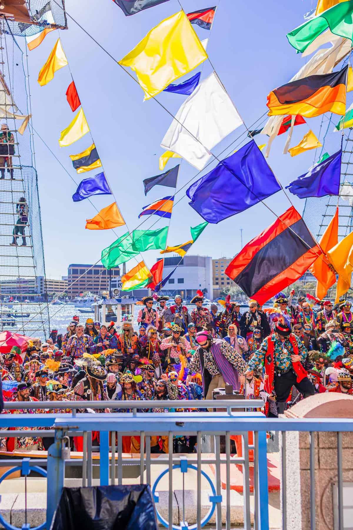 Crowd of people aboard a pirate ship at Gasparilla Pirate Fest in Tampa Things to do couples