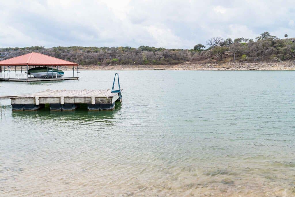 Lake Travis with floating cabin