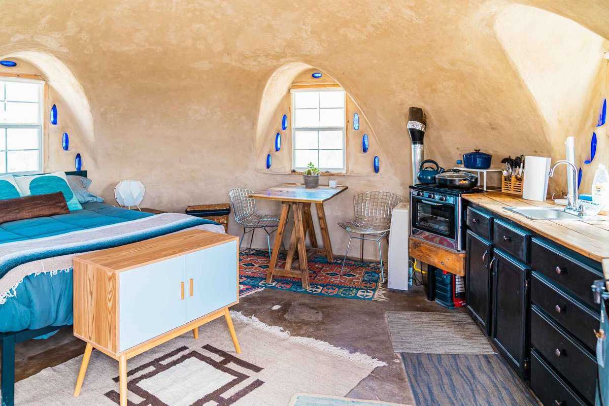 Interior of the Texas Tatooine Cave with bed and kitchenette