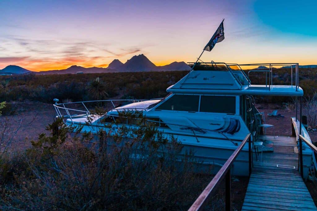 Sunset behind the land yacht