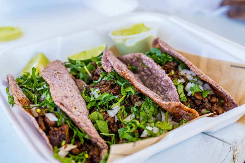 Tacos with blue corn tortillas from El Potosino 