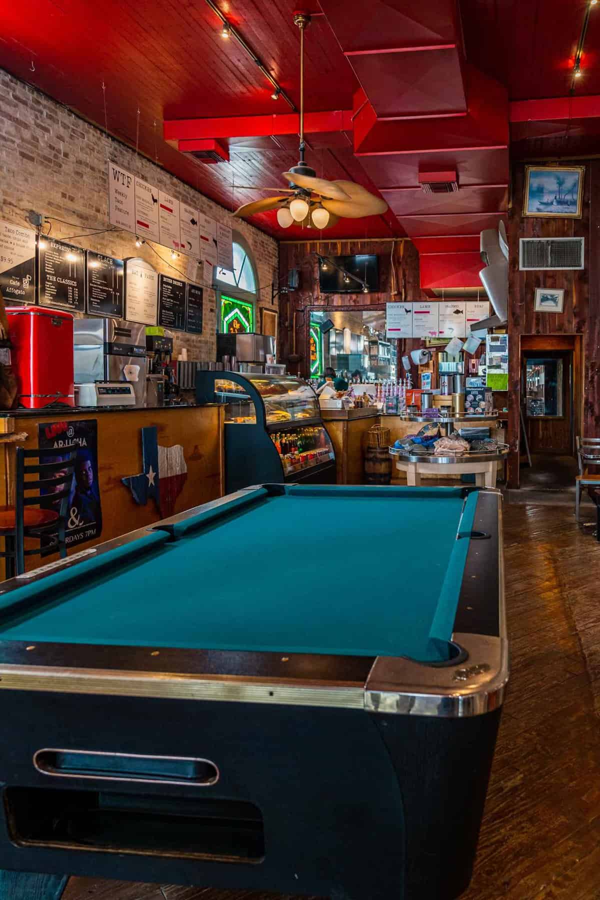 Pool table inside Arusha coffee shop 