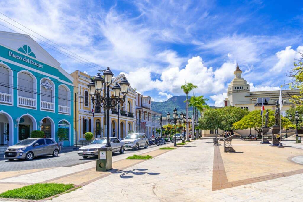 View of downtown from central Park in Puerto Plata Dominican Republic