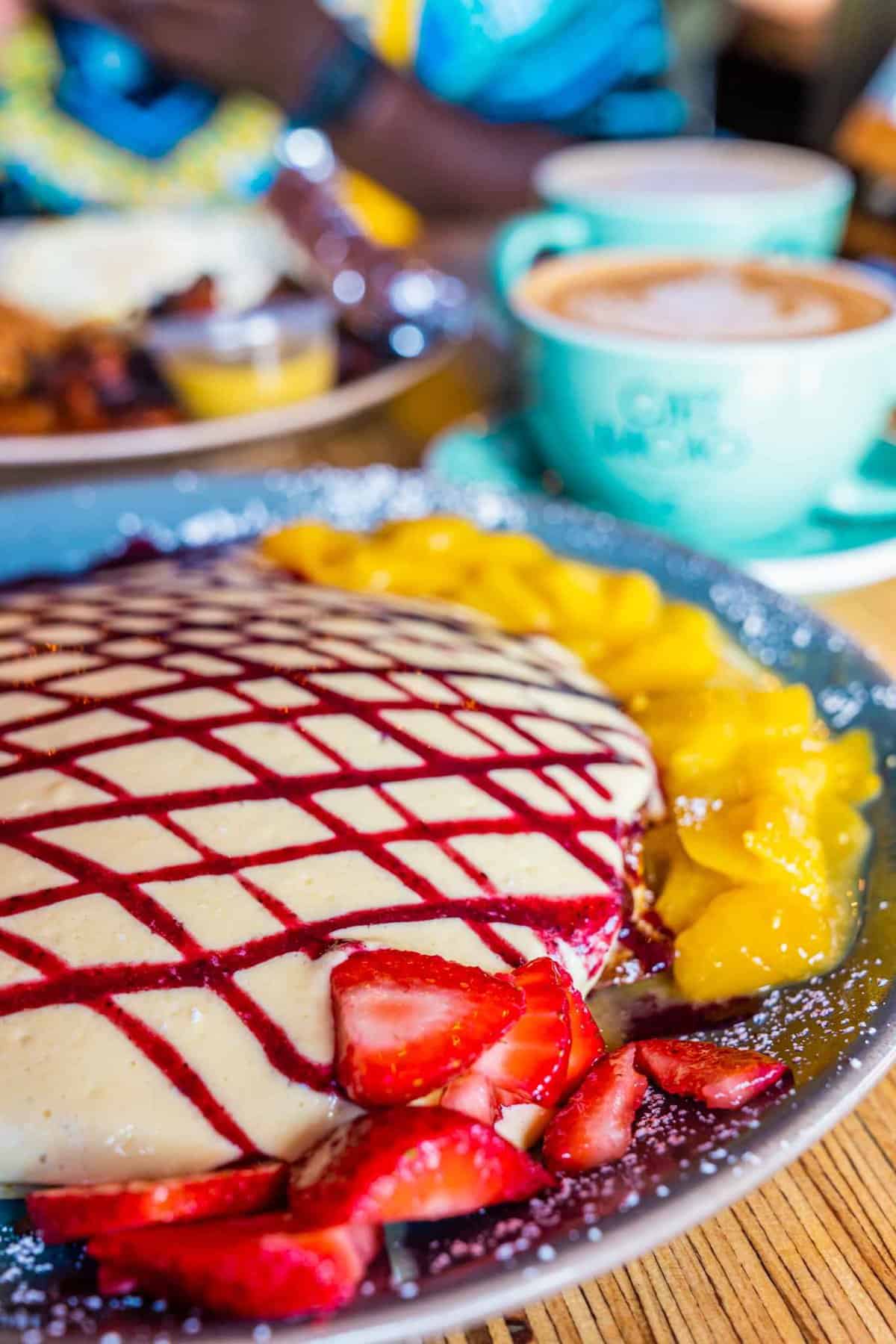 Plate of strawberry pancakes from Cafe Kacao in OKC