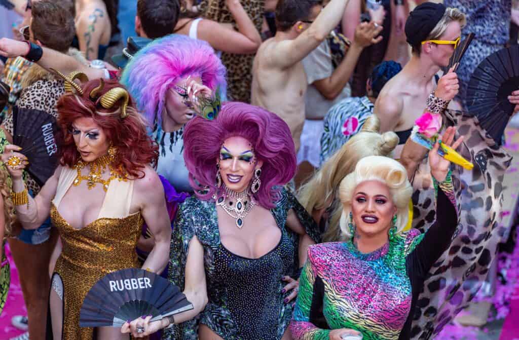Group of drag queens at a Pride celebration