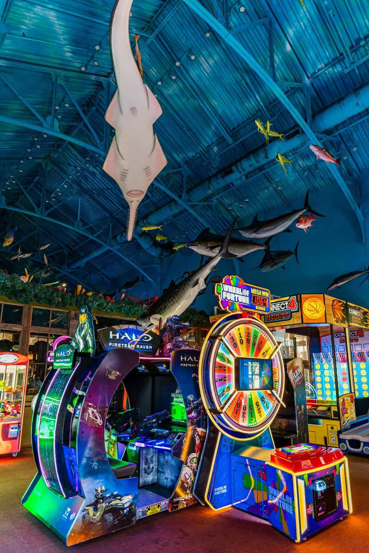 Arcade with hanging sea creatures statues