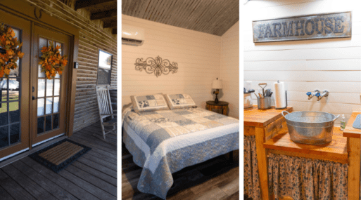 View of porch, master bedroom and kitchen