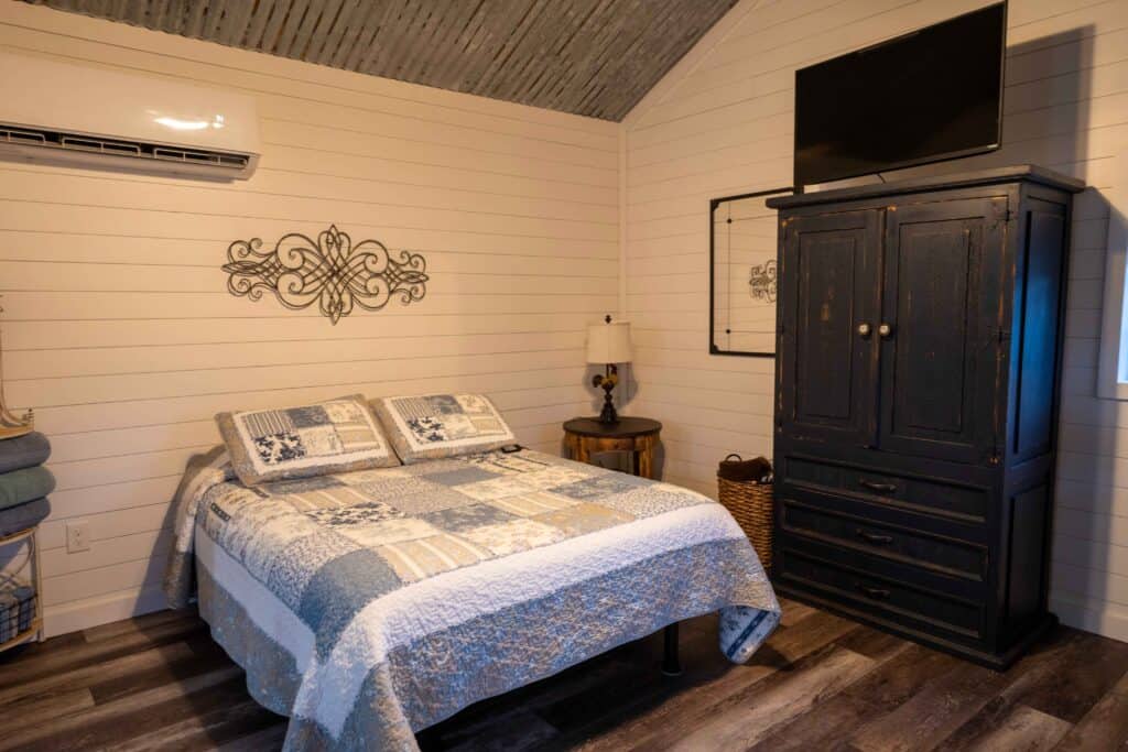 Master bedroom inside log cabin