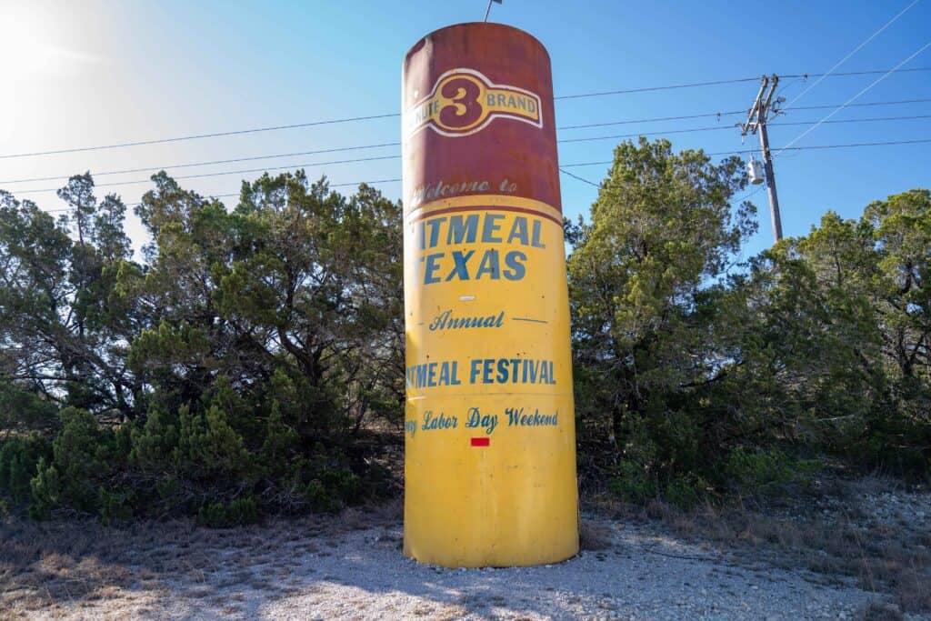 Red and yellow barrel advertising oatmeal festival