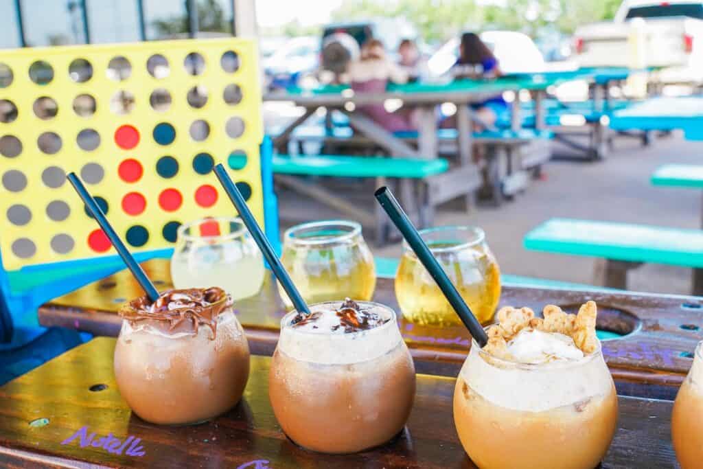 a group of drinks on a table