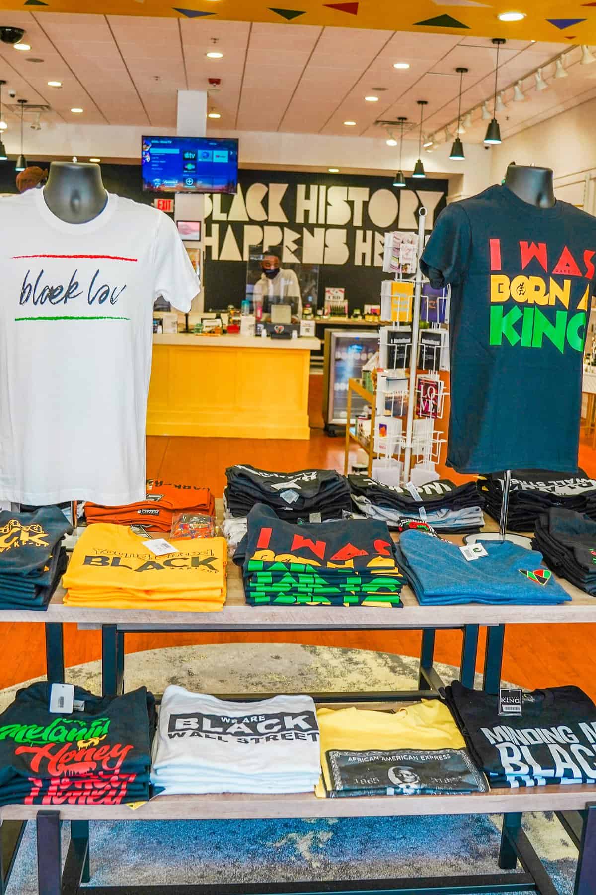 a display of t-shirts on a table