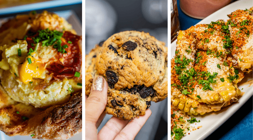 Breakfast Bread, Cookies, slices of corn with Cotija cheese