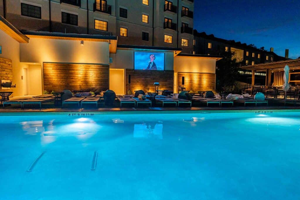 Swim up movie with lounging area