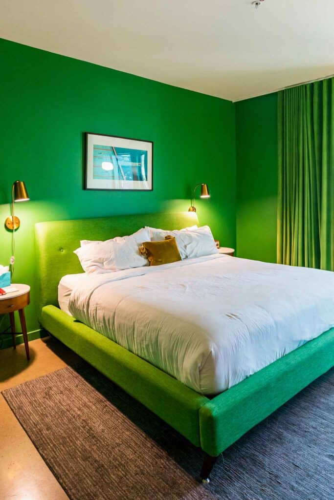 Green themed hotel room