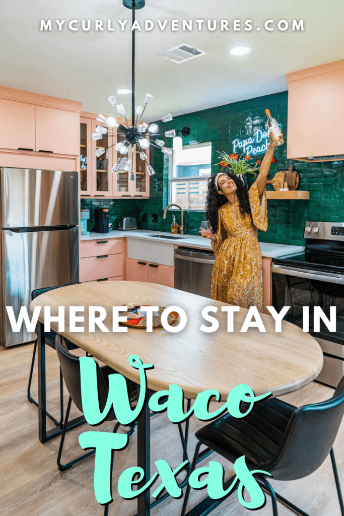 Lady posing by the AirBnB Kitchen Area