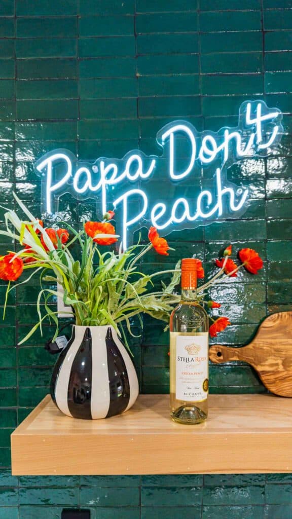 Papa Don't Preach Neon Sign and Hanging Shelf with Flower Vase, Chopping Board and Condiments Container