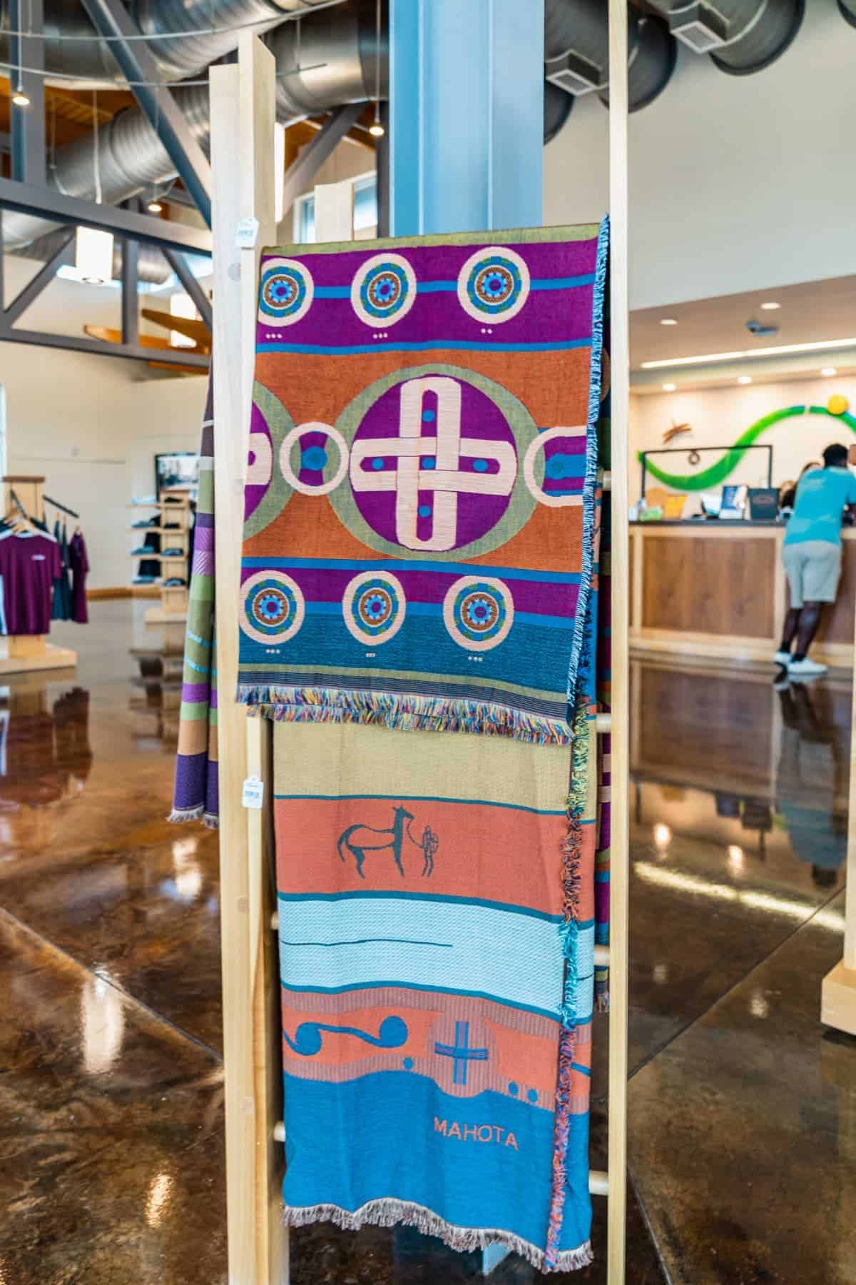 Handwoven textiles at Chickasaw Welcome Center