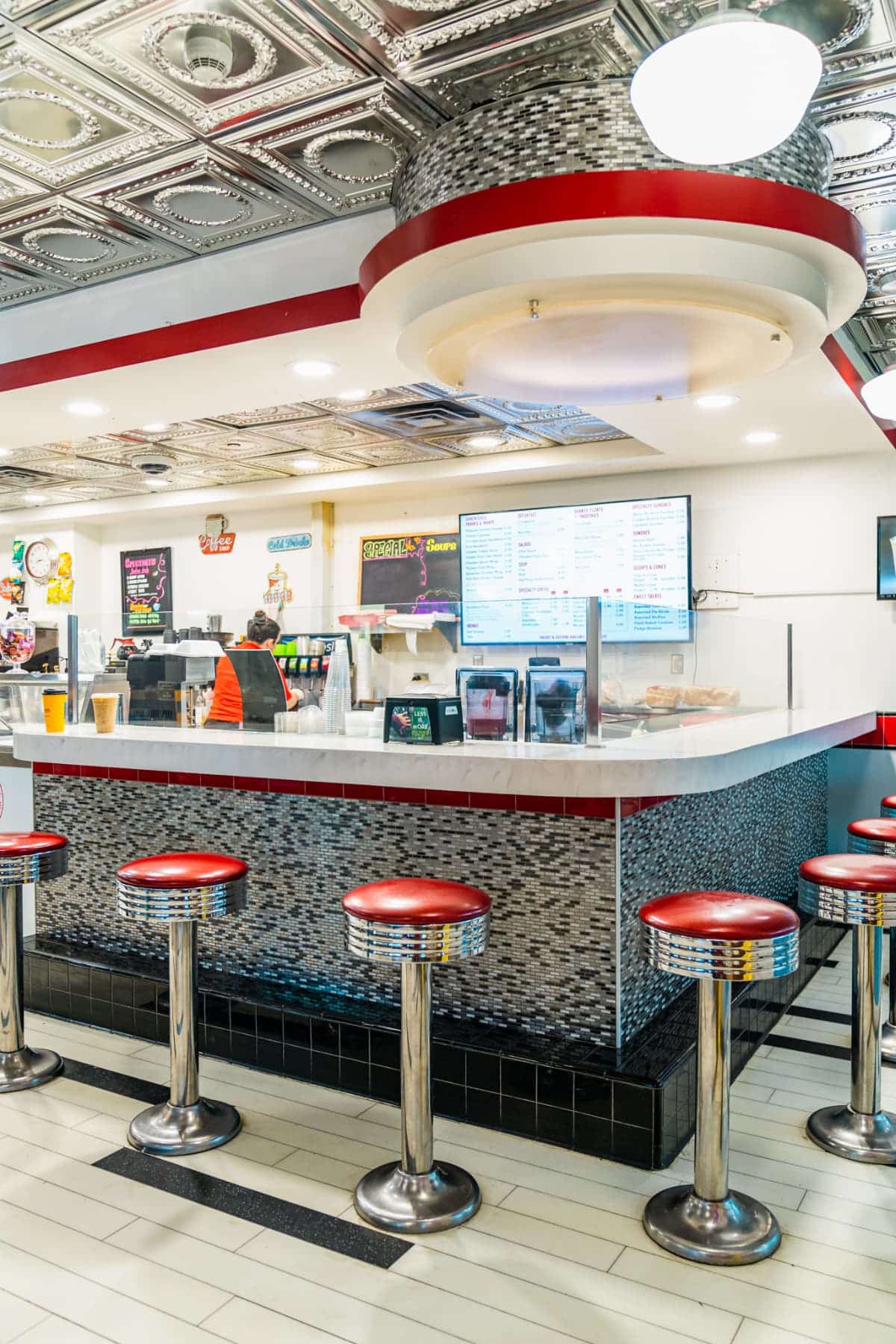 Ice cream counter and retro bar stools