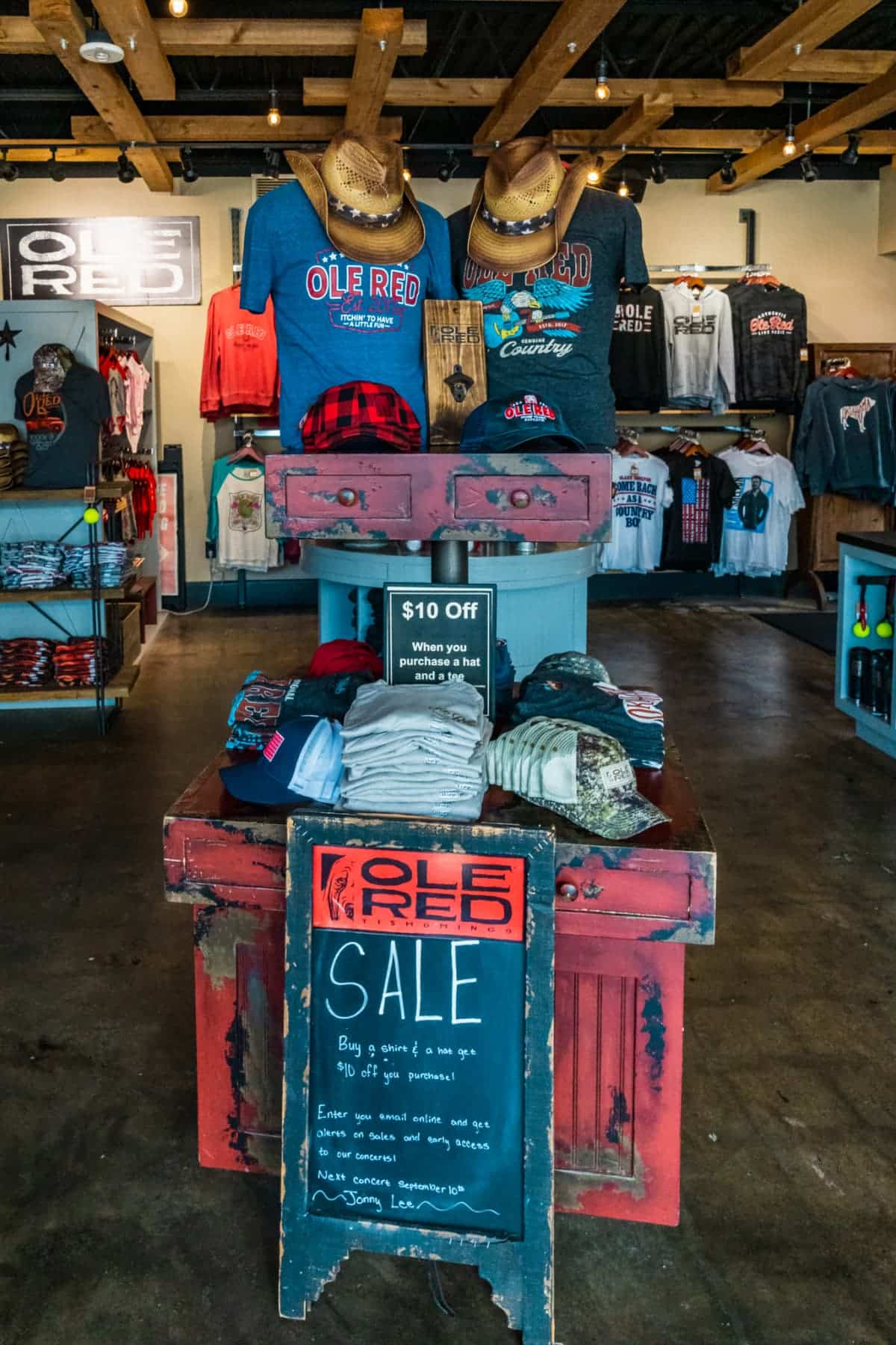 Apparel sold inside the gift shop at Ole Red