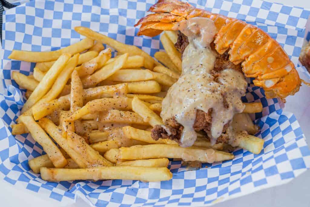 Fried Lobster with Champagne Gravy and Fries