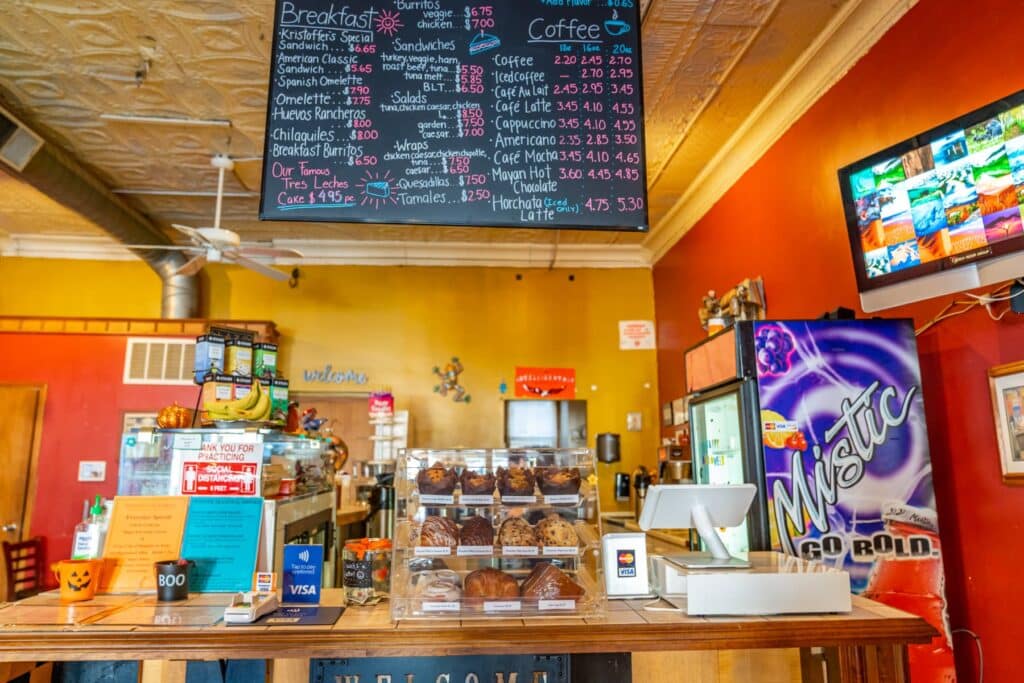 The menu and bakery display at Kristoffer's Bakery