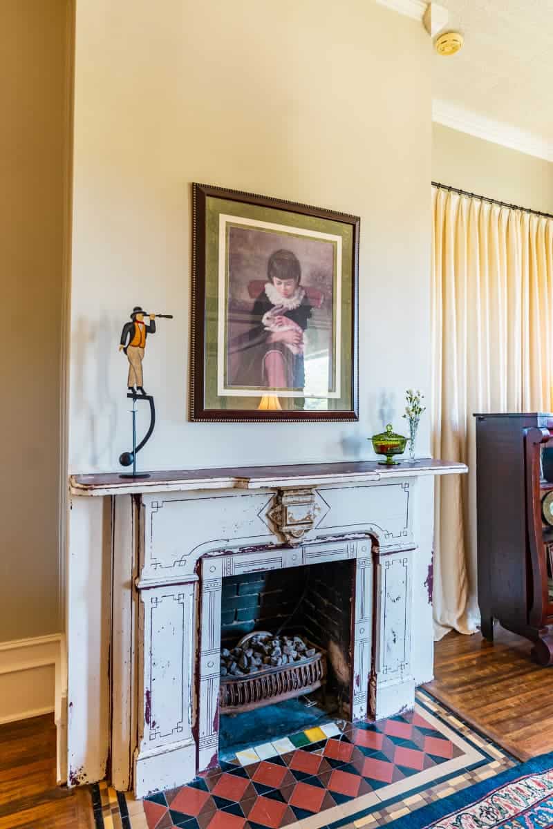 Whitewash fireplace in Kate Parker Oliver bedroom