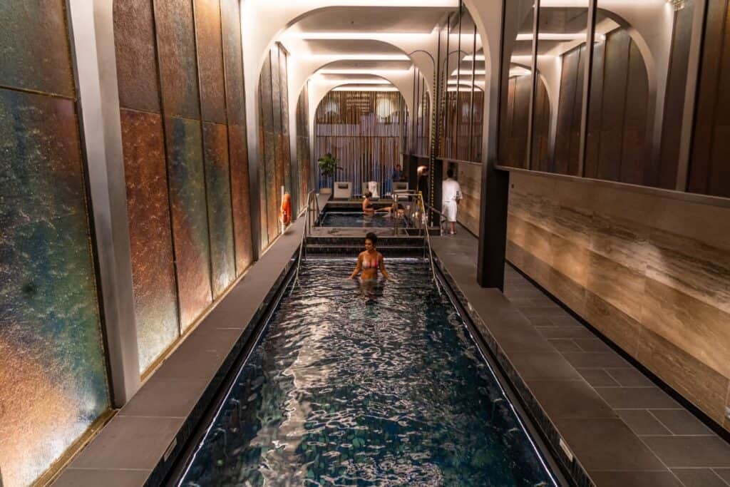 Woman inside an indoor whirlpool