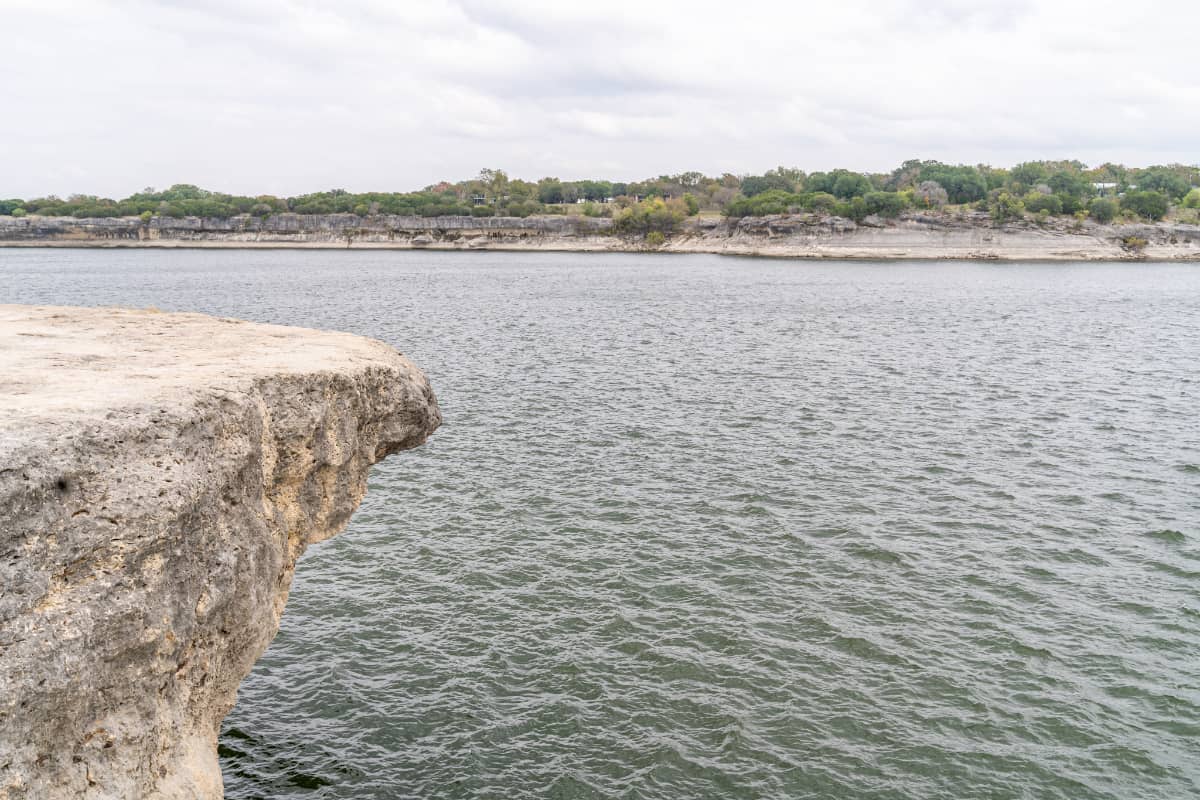 Rock cliff overlooking a lake