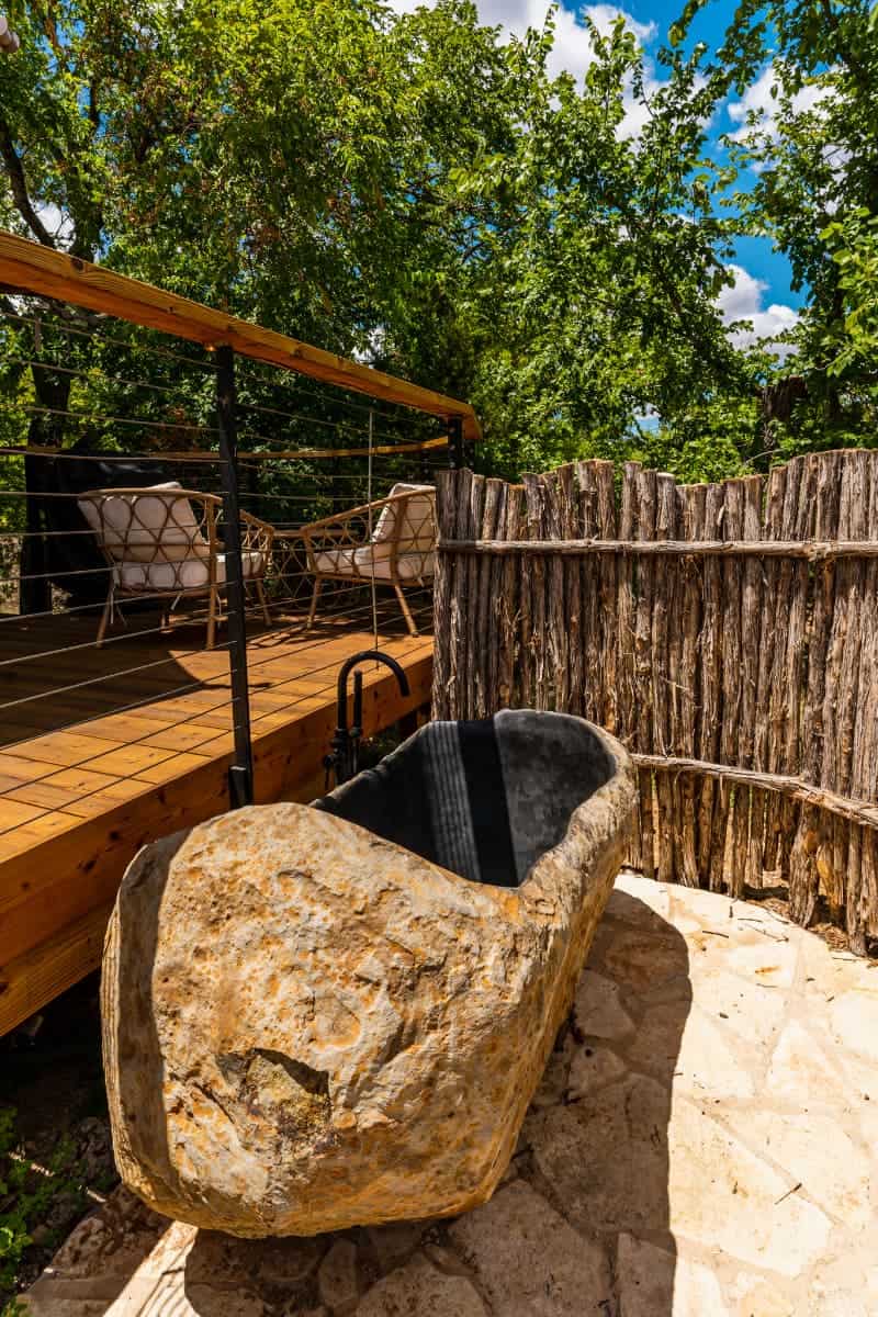 Carved rock hot tub