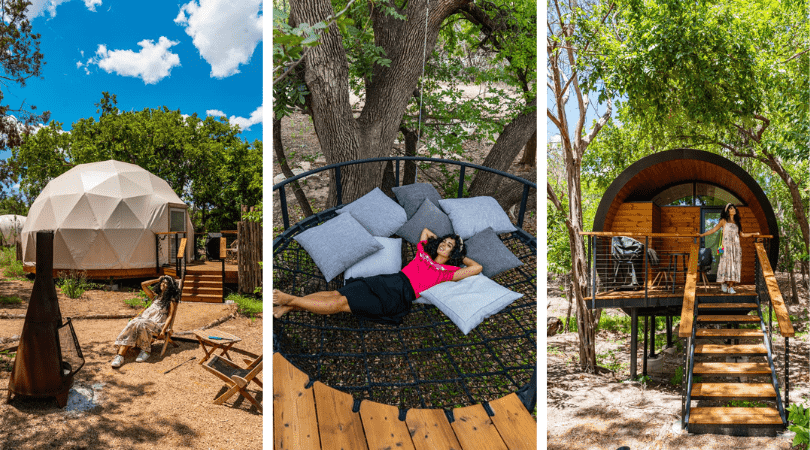 Three images of unique outdoor accommodations