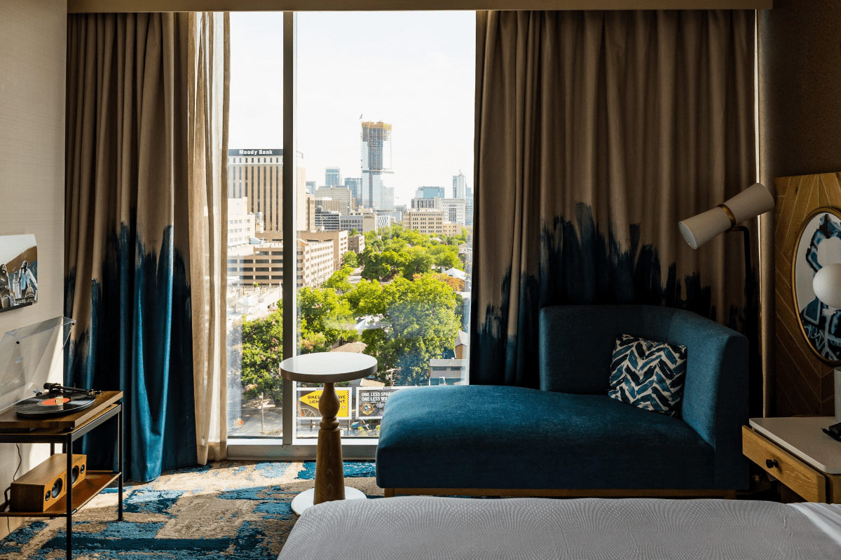 Bedroom with the city view