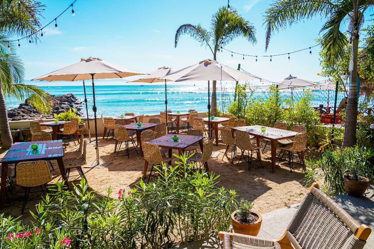 Patio seating overlooking the ocean