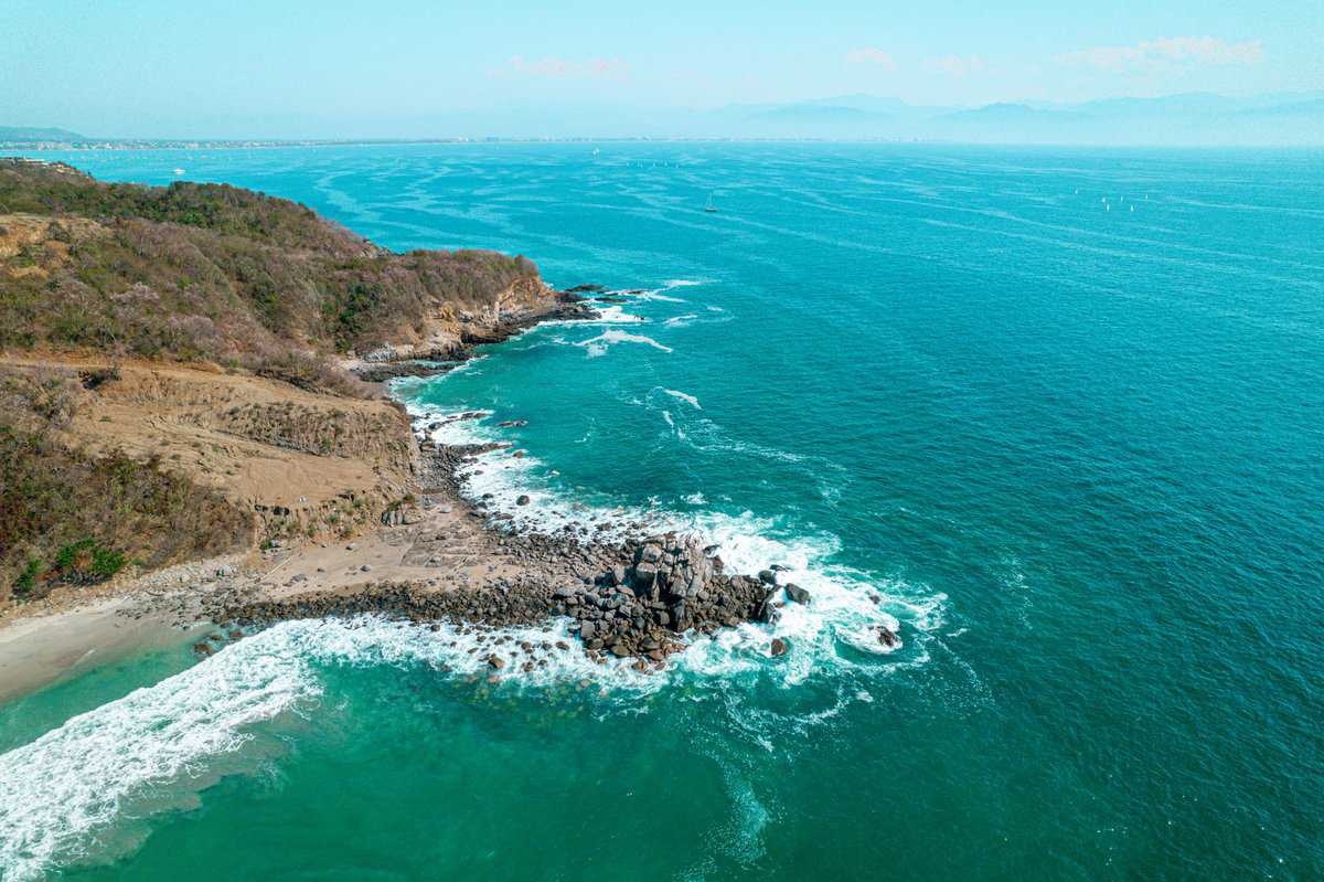 Aerial view of a beautiful beach and ocean in Costa Rica